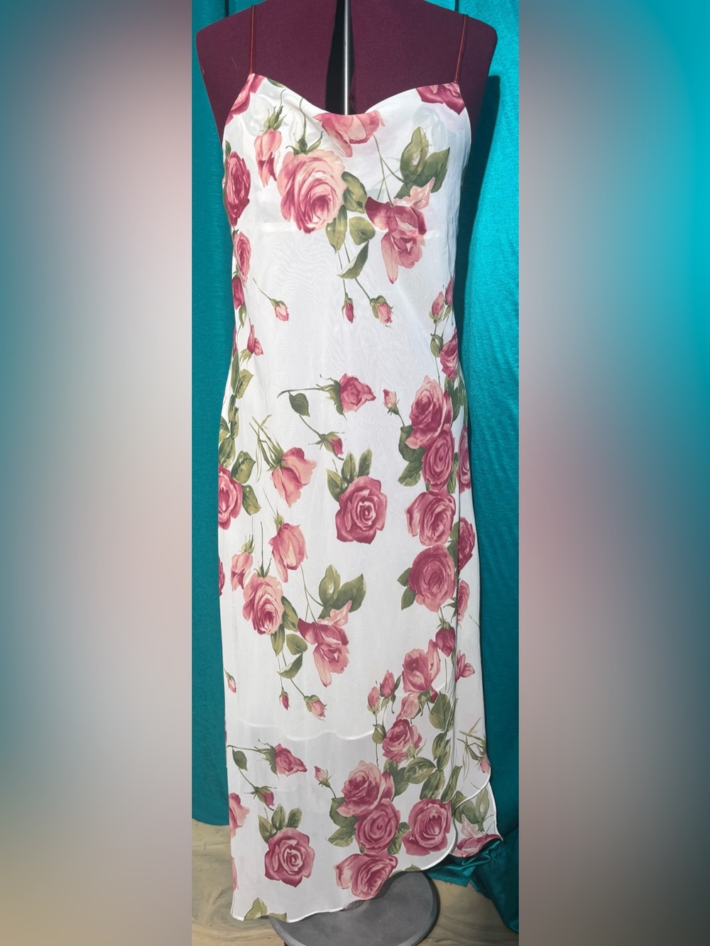 OSCAR DE LA RENTA PINK LABEL FLORAL ROSES GOWN & ROBE SHEER IVORY CHIFFON SIZE L - Picture 5 of 6